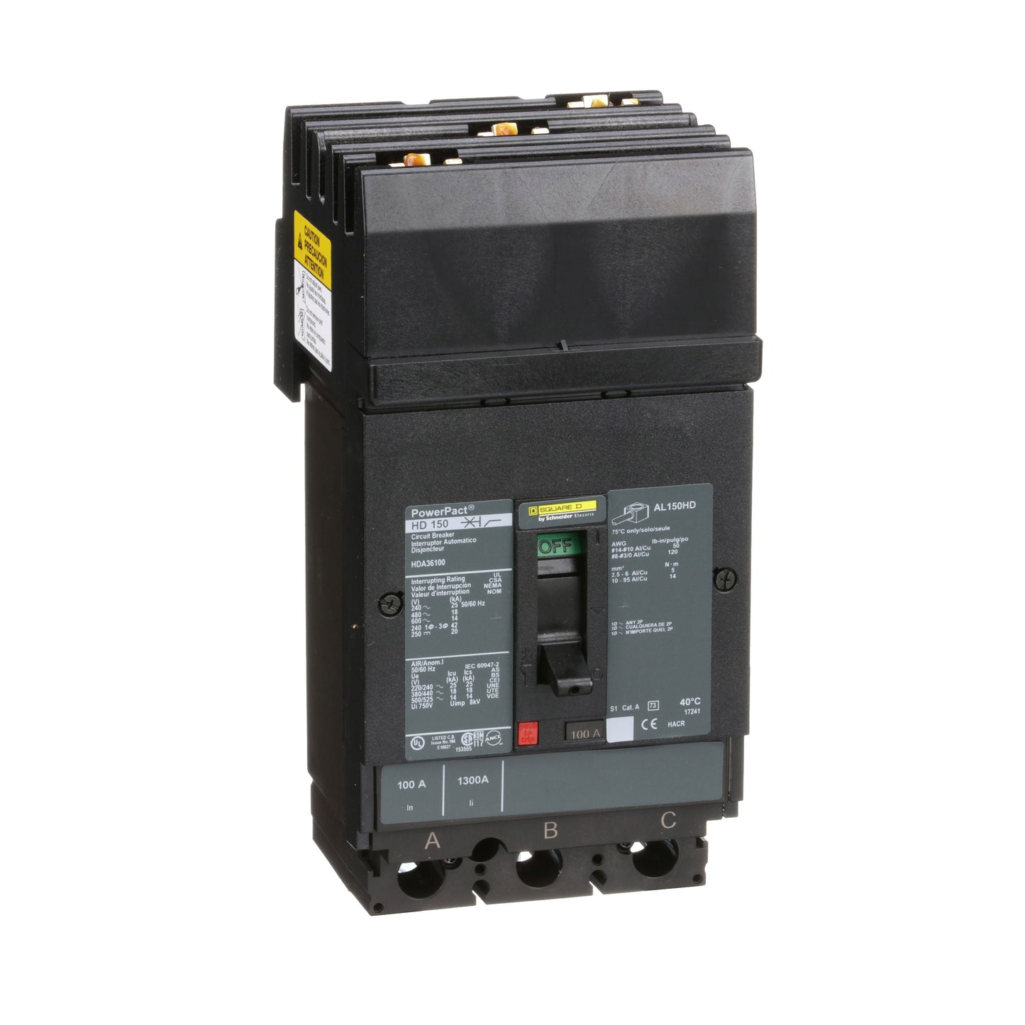 Interruptor termomagnético PowerPacT H, de 100A, 3 polos, 14kA a 600V, I-Line Schneider Electric SKU: HDA36100 Tienda EEGSA