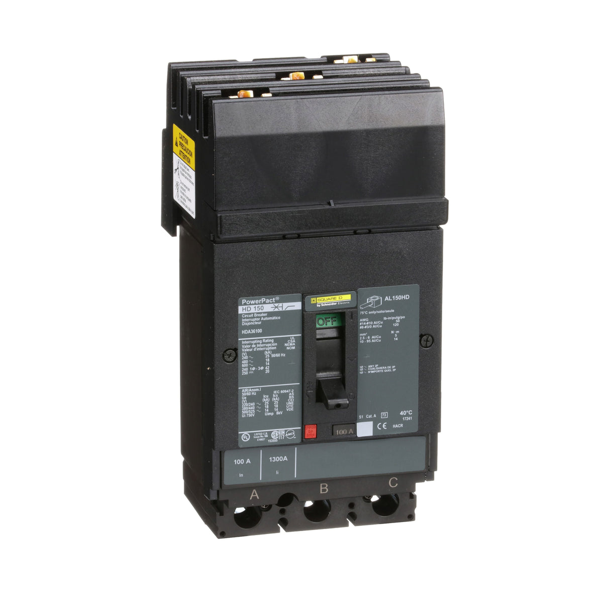 Interruptor termomagnético PowerPacT H, de 100A, 3 polos, 14kA a 600V ...